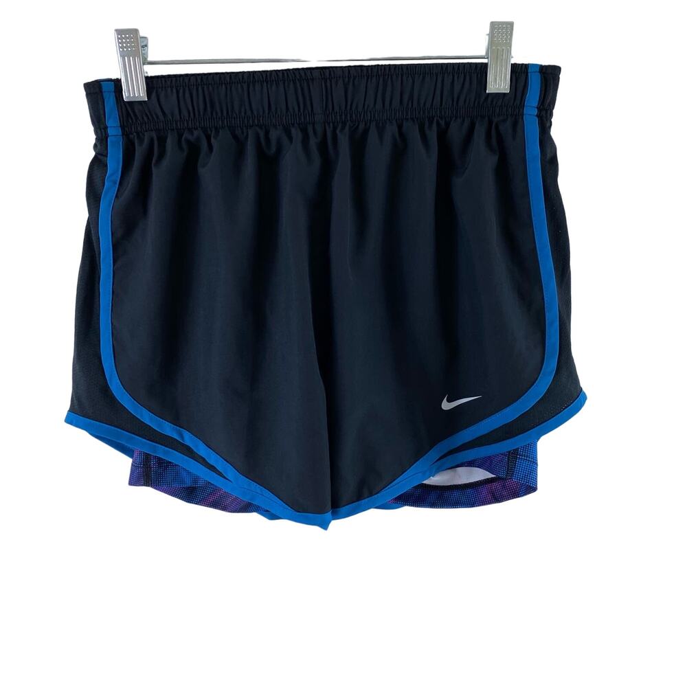 Nike Dri-Fit Black Athletic Shorts Blue Trim Elastic Waistband Womens Size Small